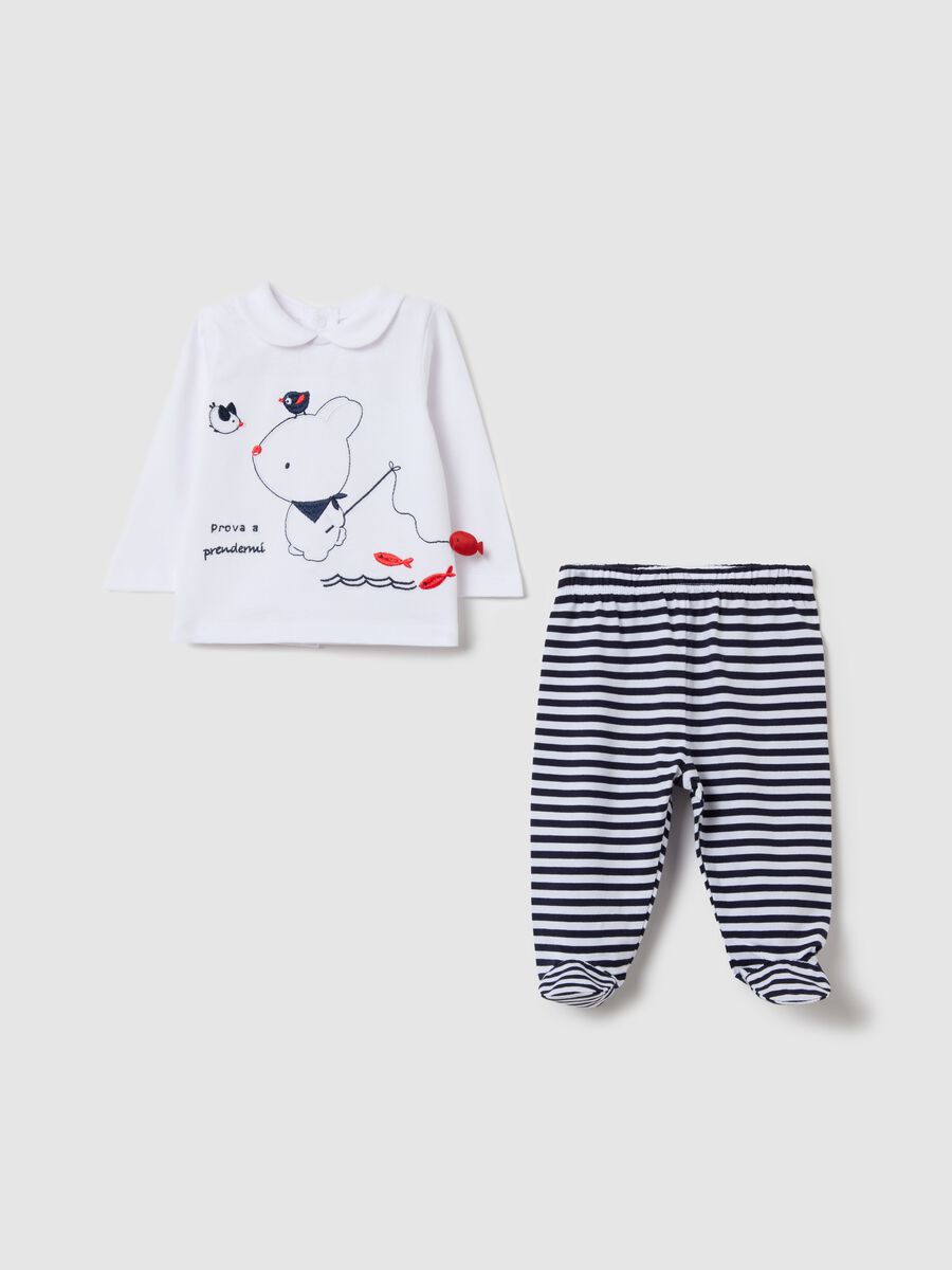 Top and baby leggings set in cotton with rabbit embroidery_0