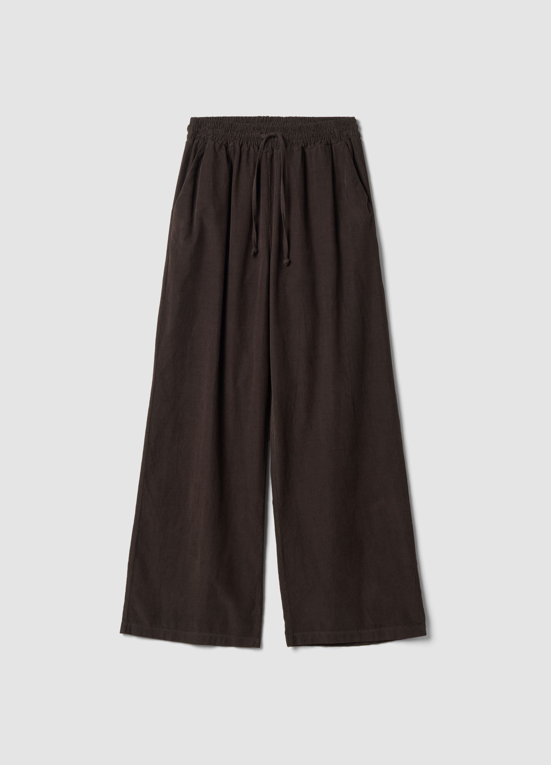 Dark brown pure cotton regular-fit trousers