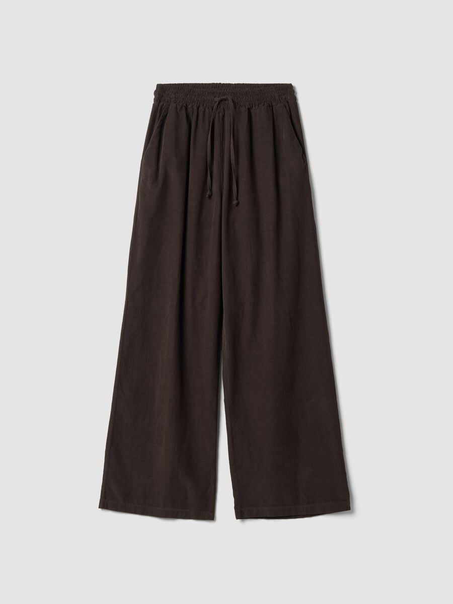 Pantaloni marrone scuro in puro cotone regular fit_0