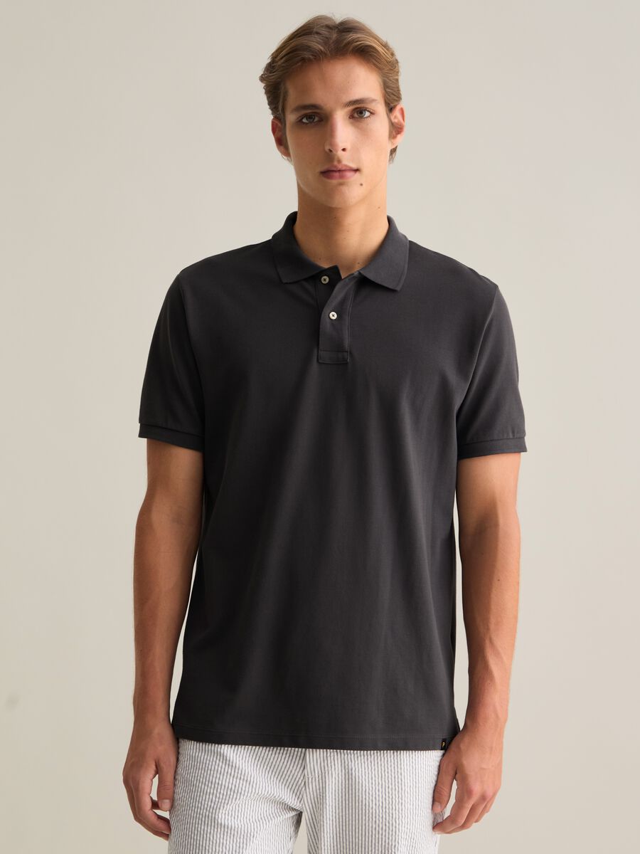 Short Sleeve Grey Polo in Cotton Piquet_0