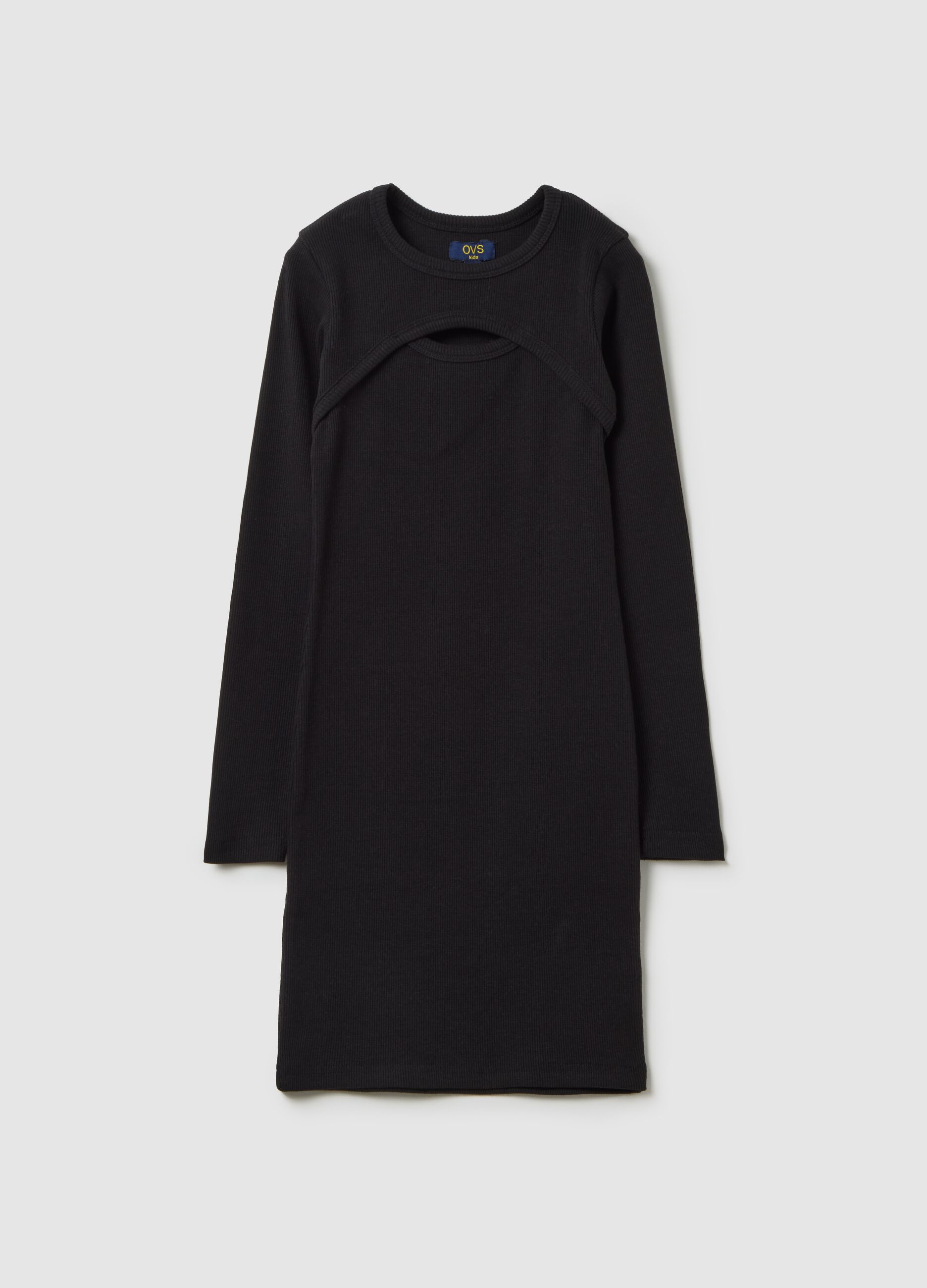 Girls' dress in black stretch cotton