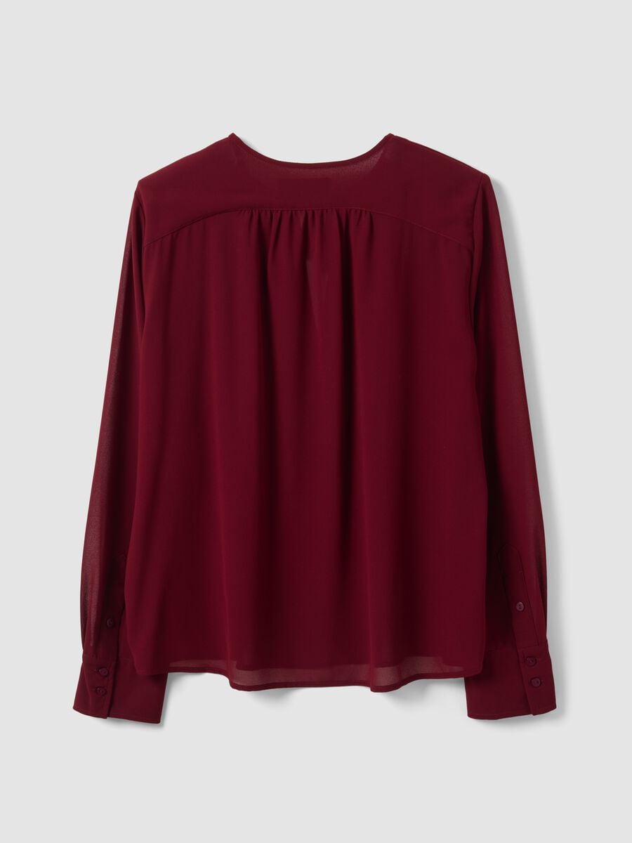 Red regular-fit blouse with V-neck and tie detail_6