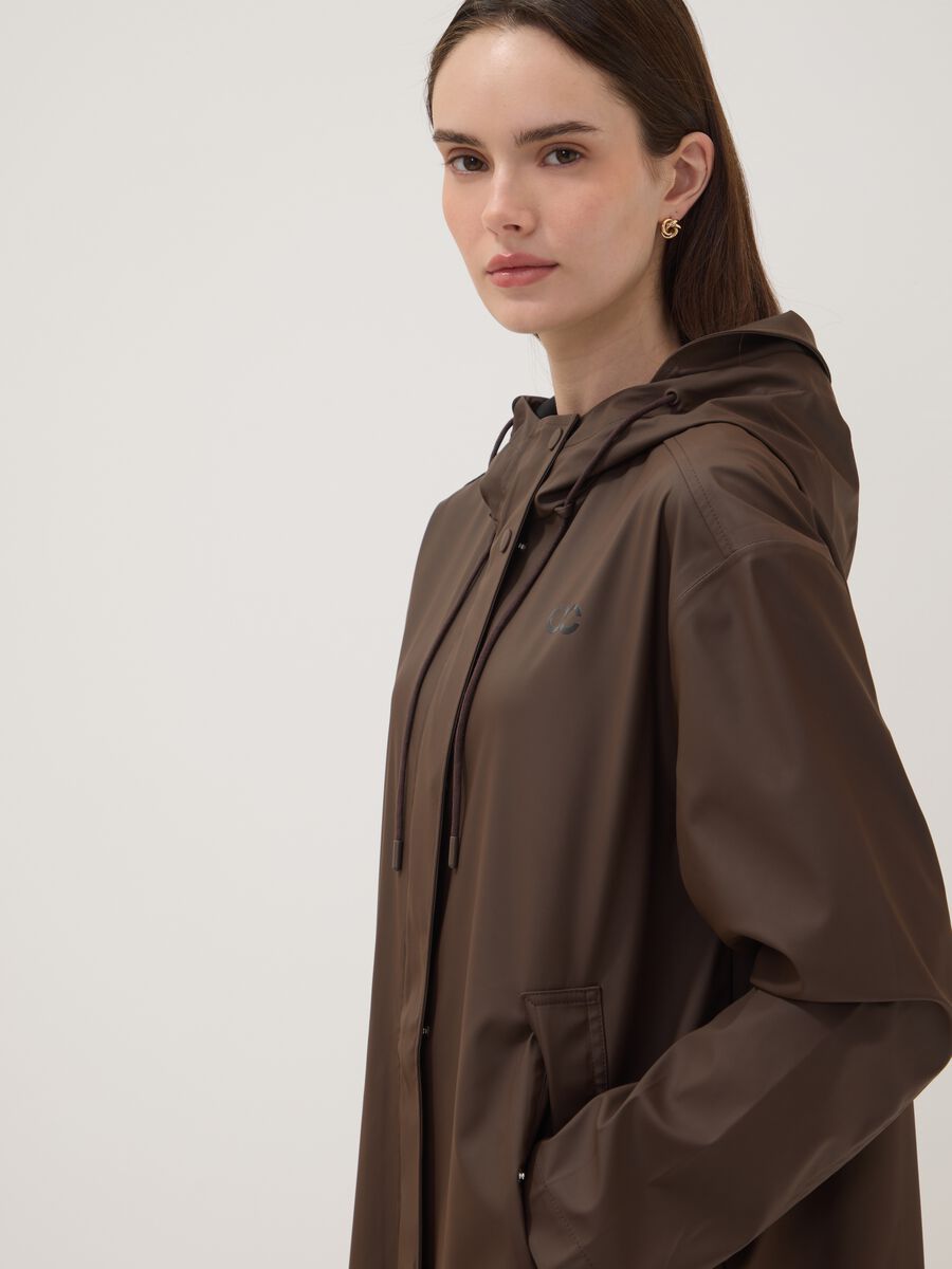 Long brown hooded jacket with zip_2