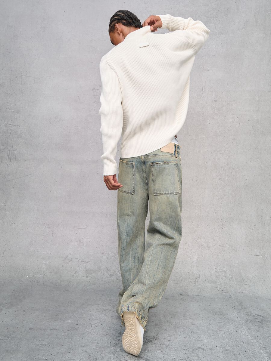 White Ribbed Knit Half-Zip_3