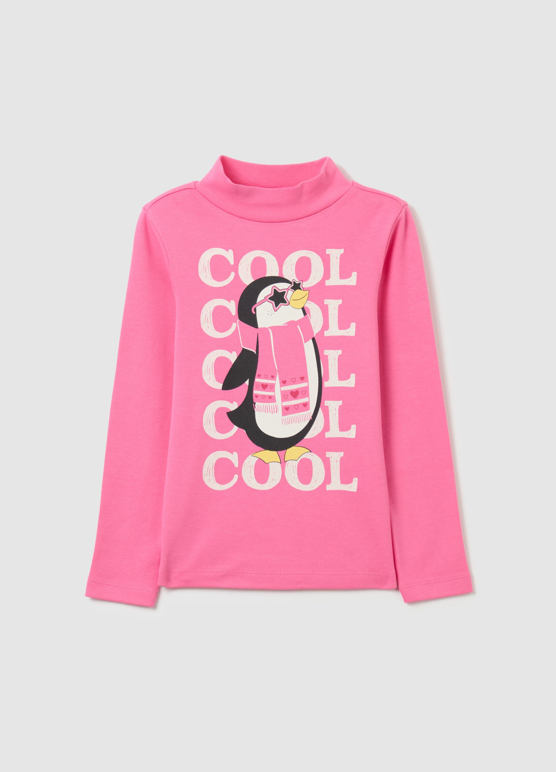 T-shirt with mock neck and print