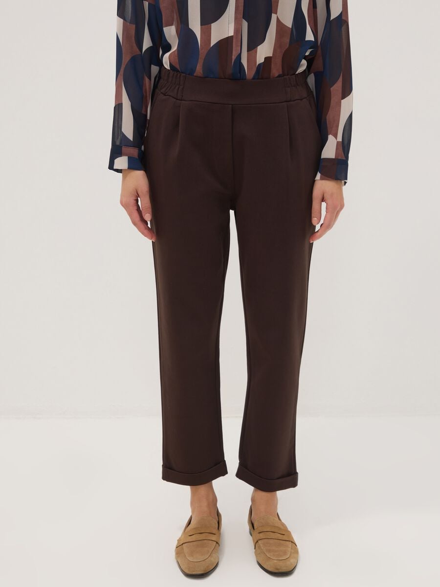 Brown regular-fit stretch viscose trousers_1
