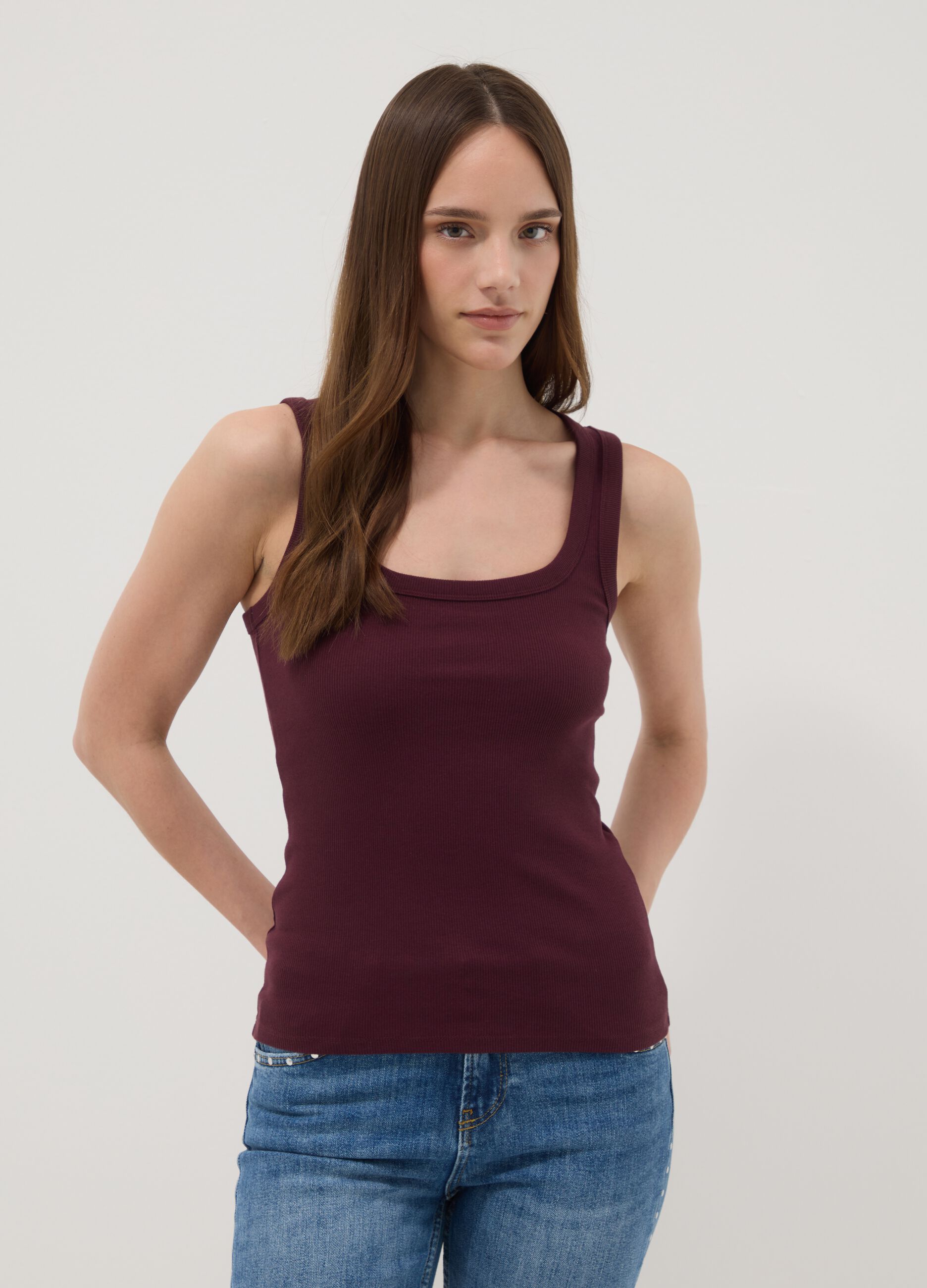 Purple stretch cotton tank top