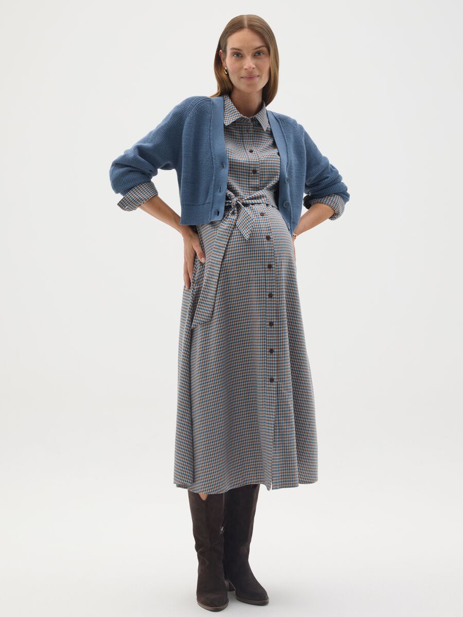 Cardigan premaman in misto lana e merino blu cropped fit _0