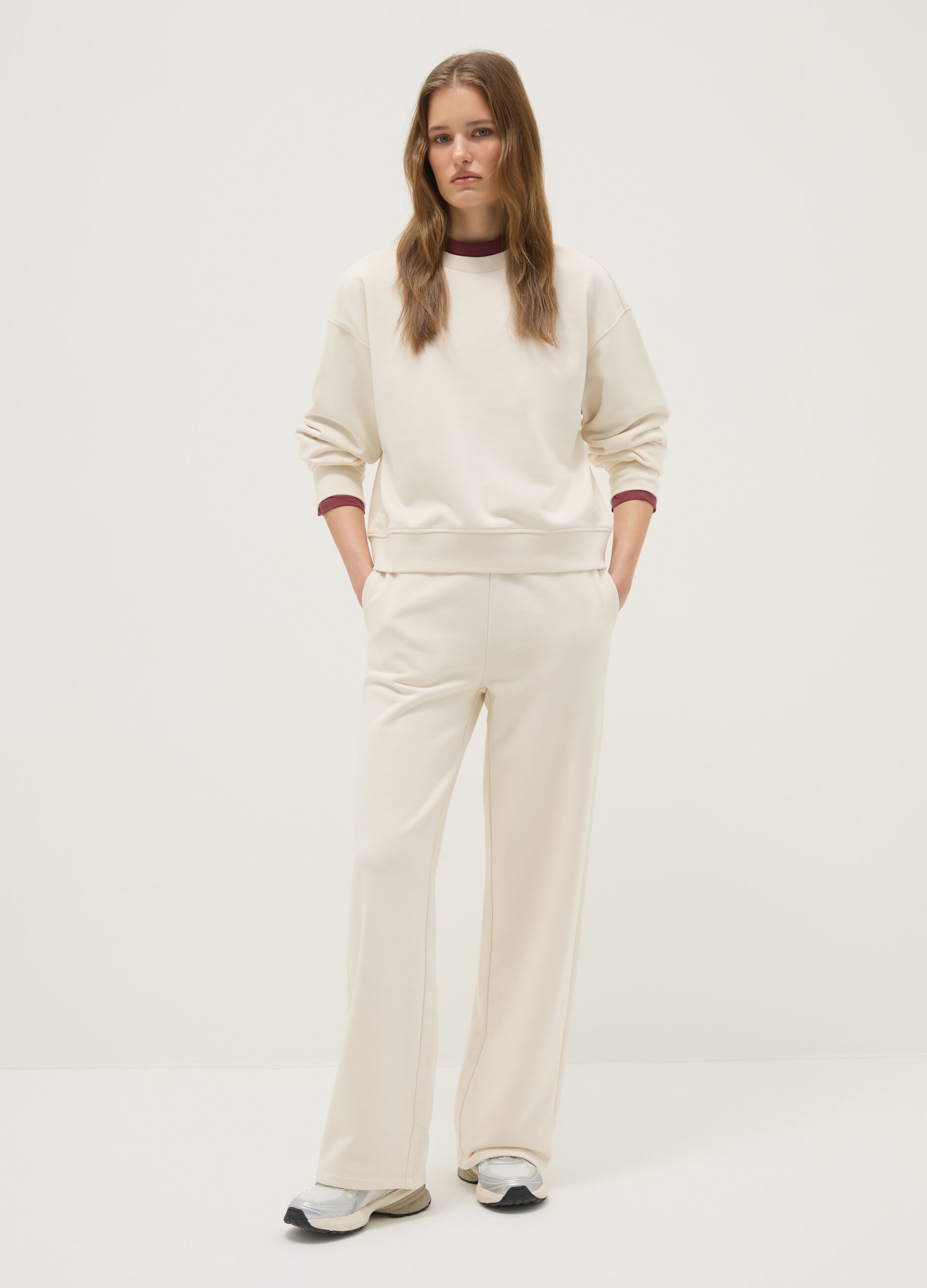 White regular fit cotton blend jogger trousers