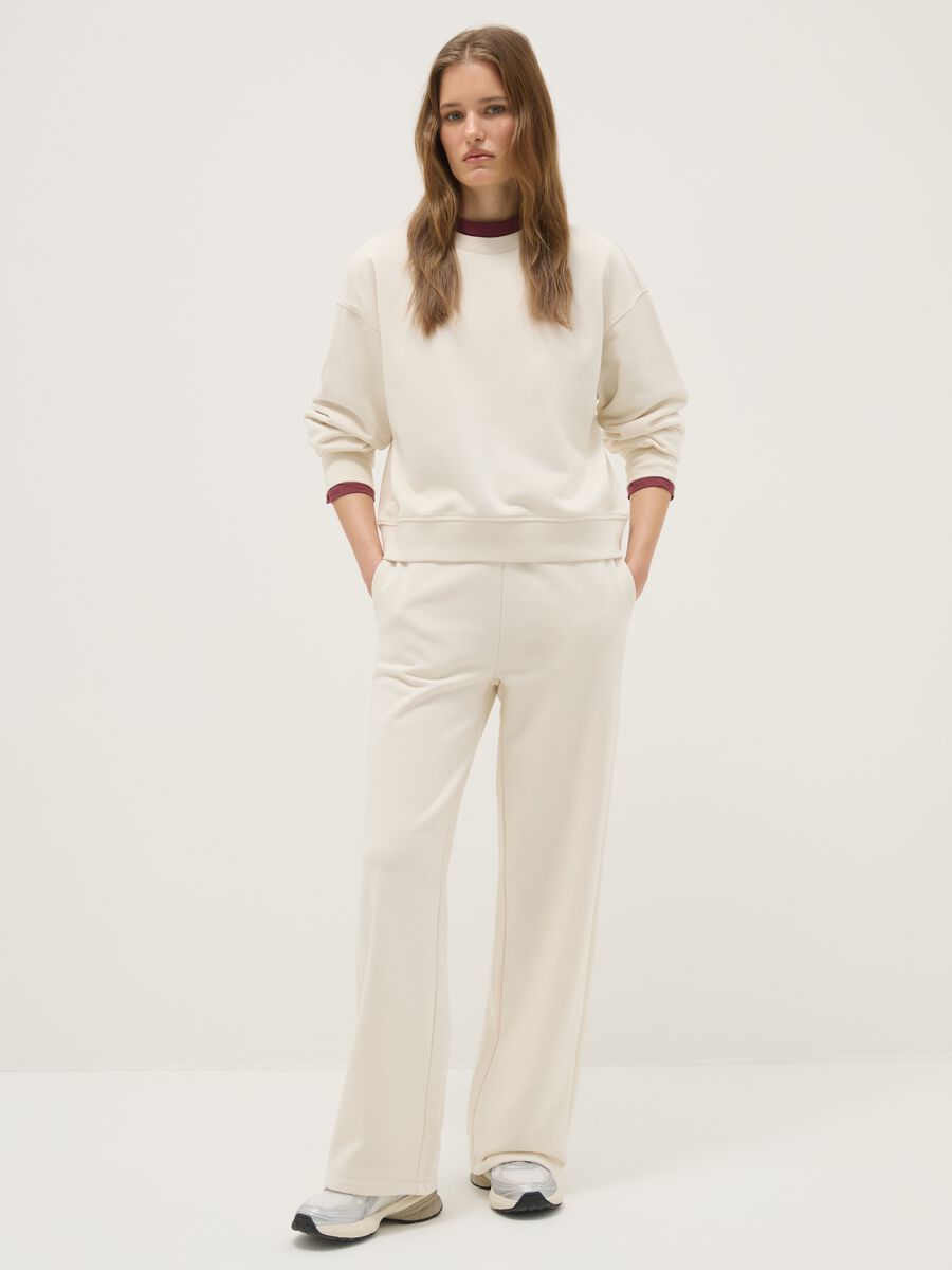 White regular fit cotton blend jogger trousers_0