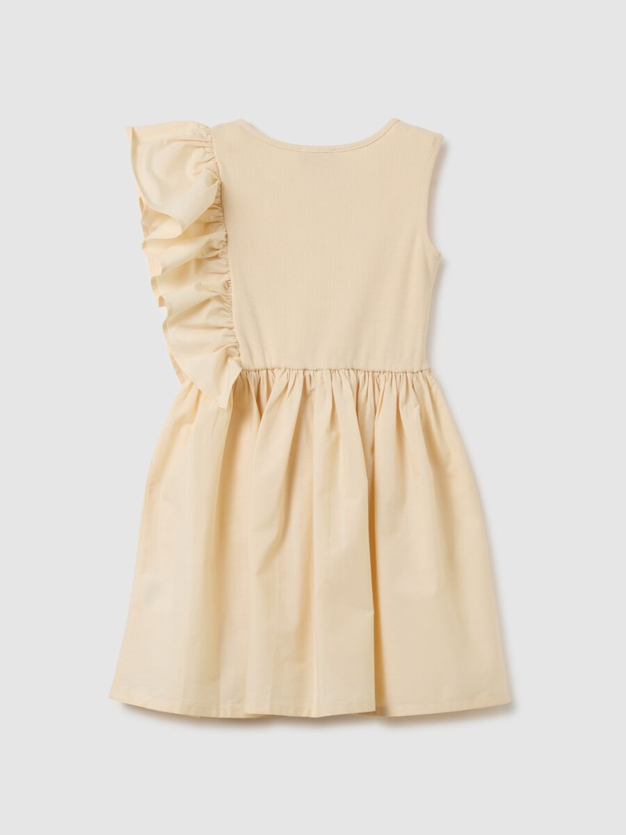 Girl's beige cotton dress with regular fit_1