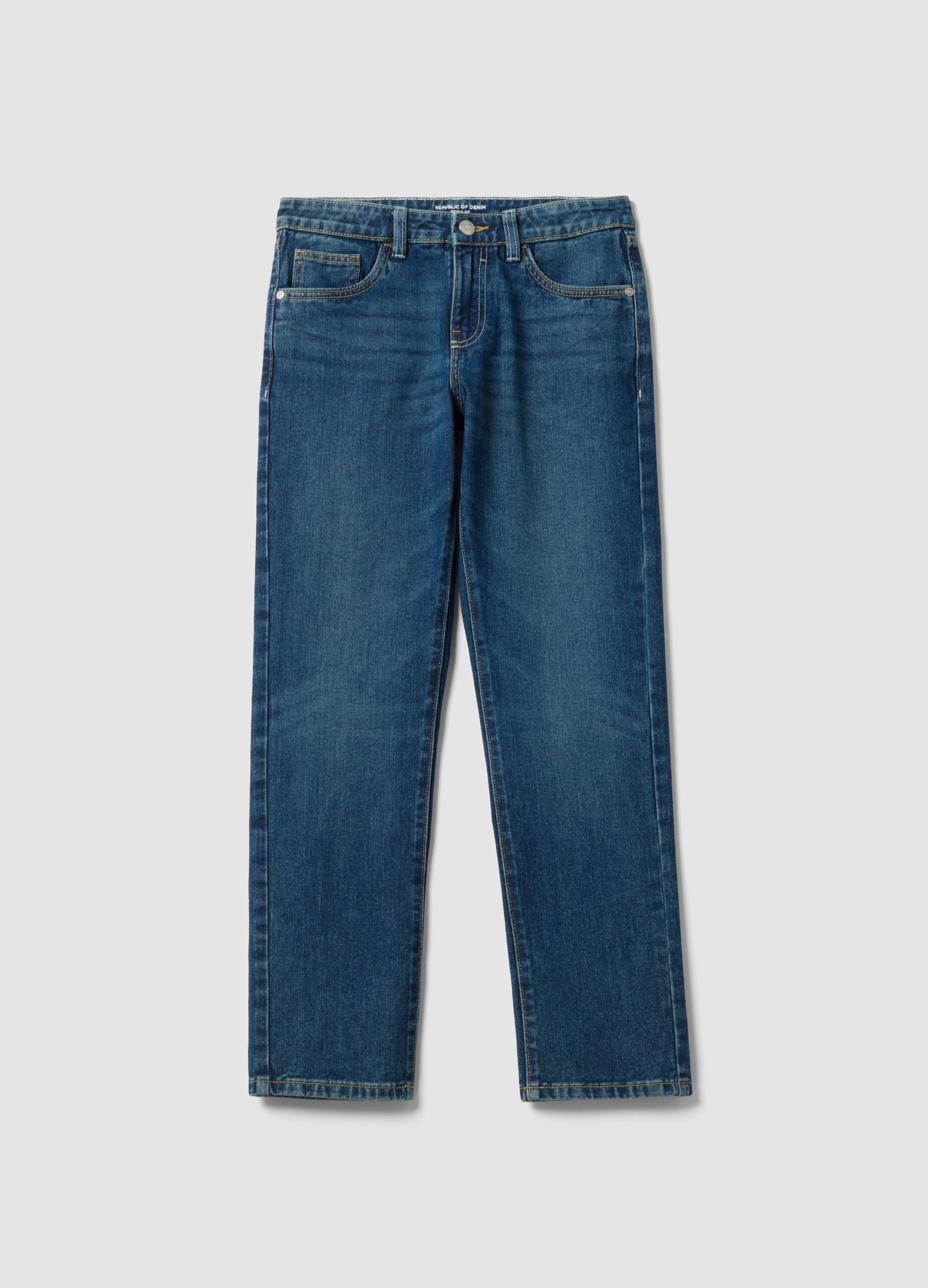 Blue pure cotton regular-fit jeans for boys