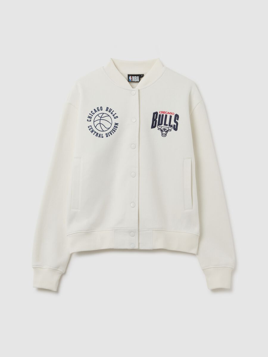 Felpa in misto cotone bianca oversize con stampa Chicago Bulls_4