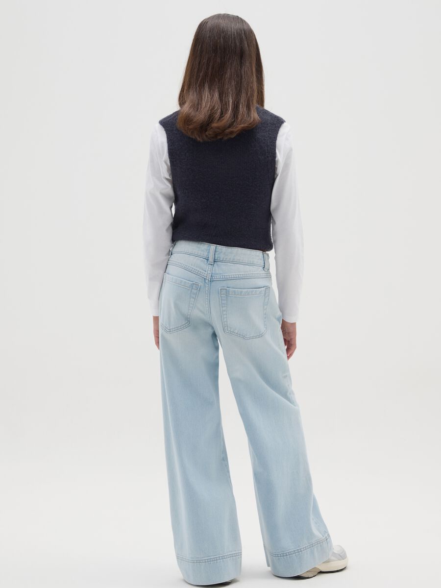 Jeans da ragazza in puro cotone azzurri a gamba larga_2