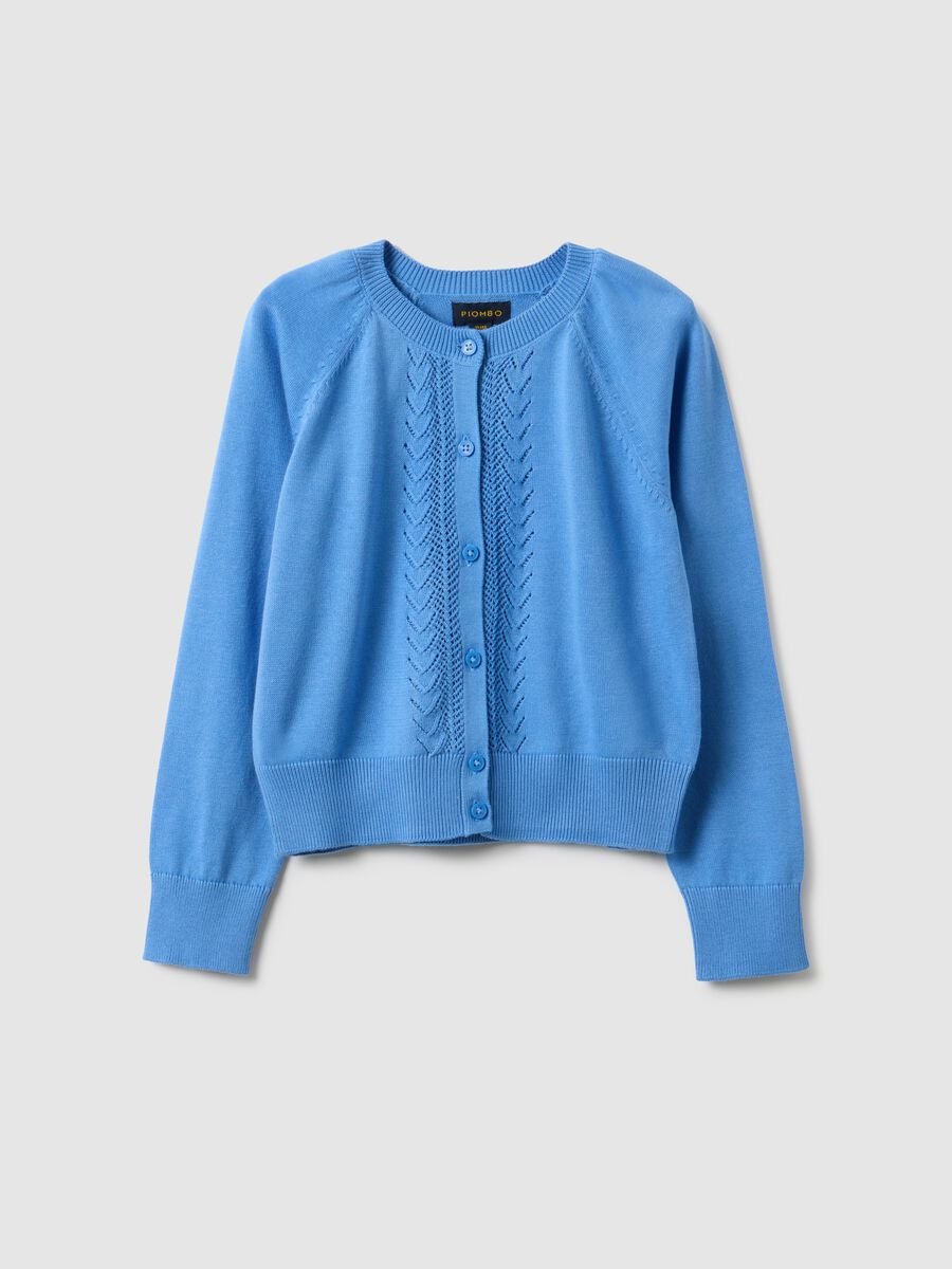 Girls' Regular Fit Blue Pure Cotton Cardigan with Cable Knit_3