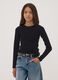 Black stretch organic cotton T-shirt with ribbed neckline_1