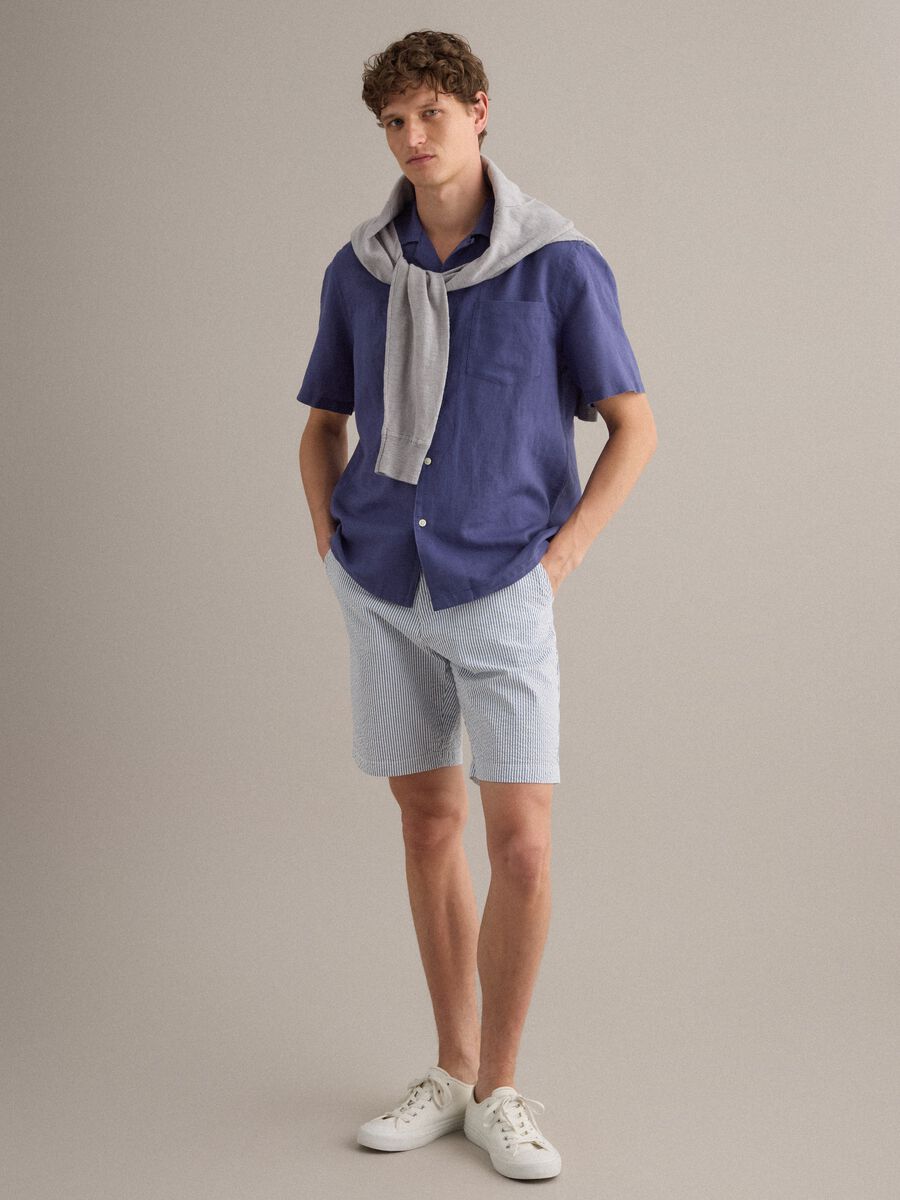 Shorts a righe multicolor in cotone elasticizzato regular fit_0