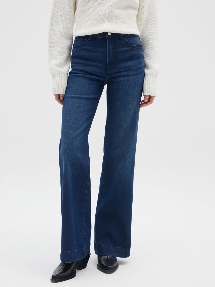 Jeans bootcut in misto cotone blu_1