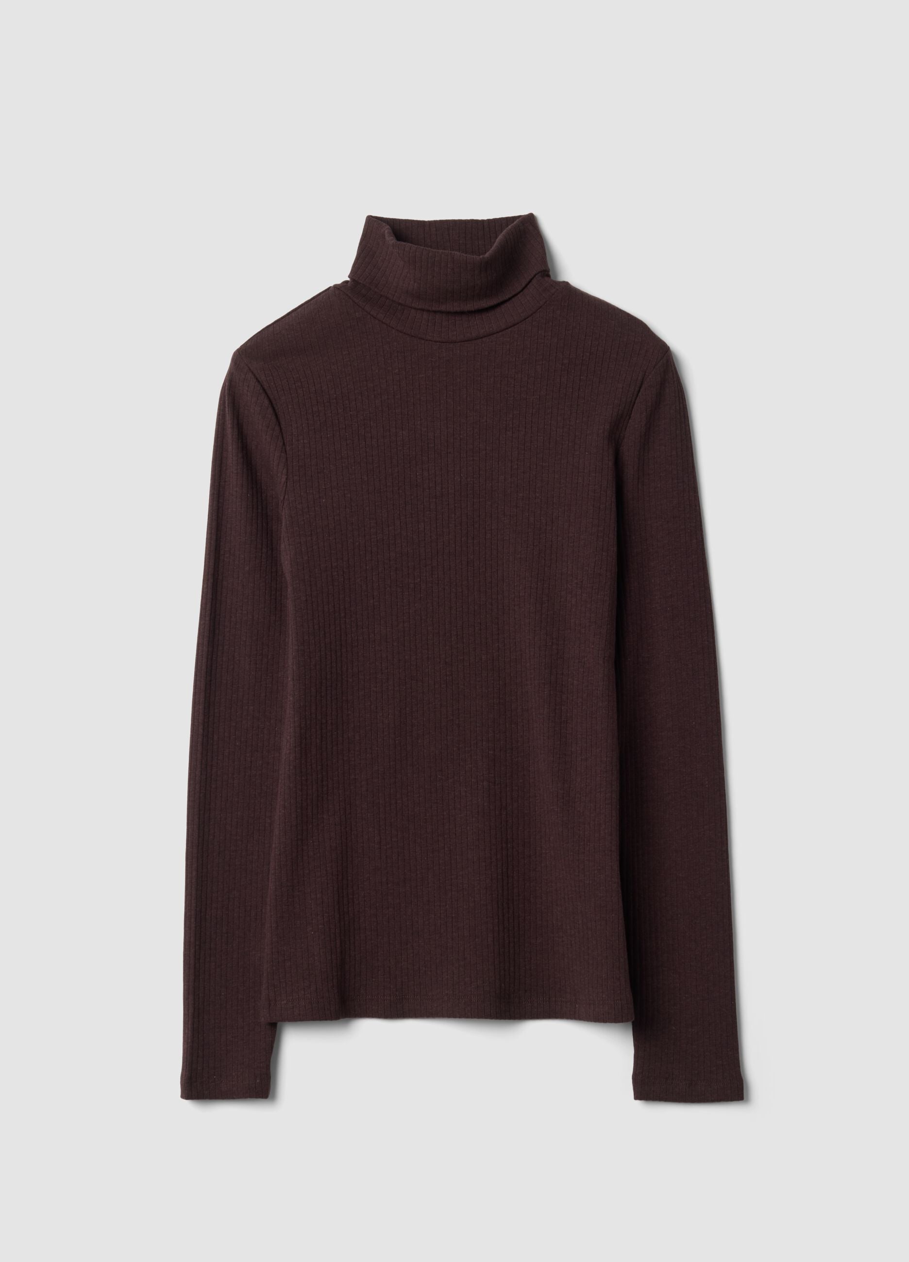 Brown ribbed stretch-cotton crew-neck T-shirt, regular fit