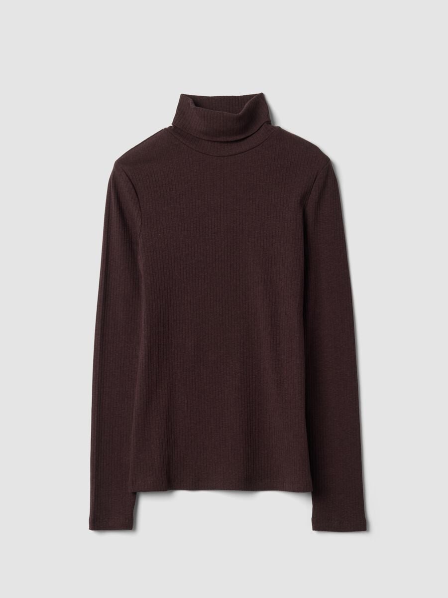 Brown ribbed stretch-cotton crew-neck T-shirt, regular fit_0