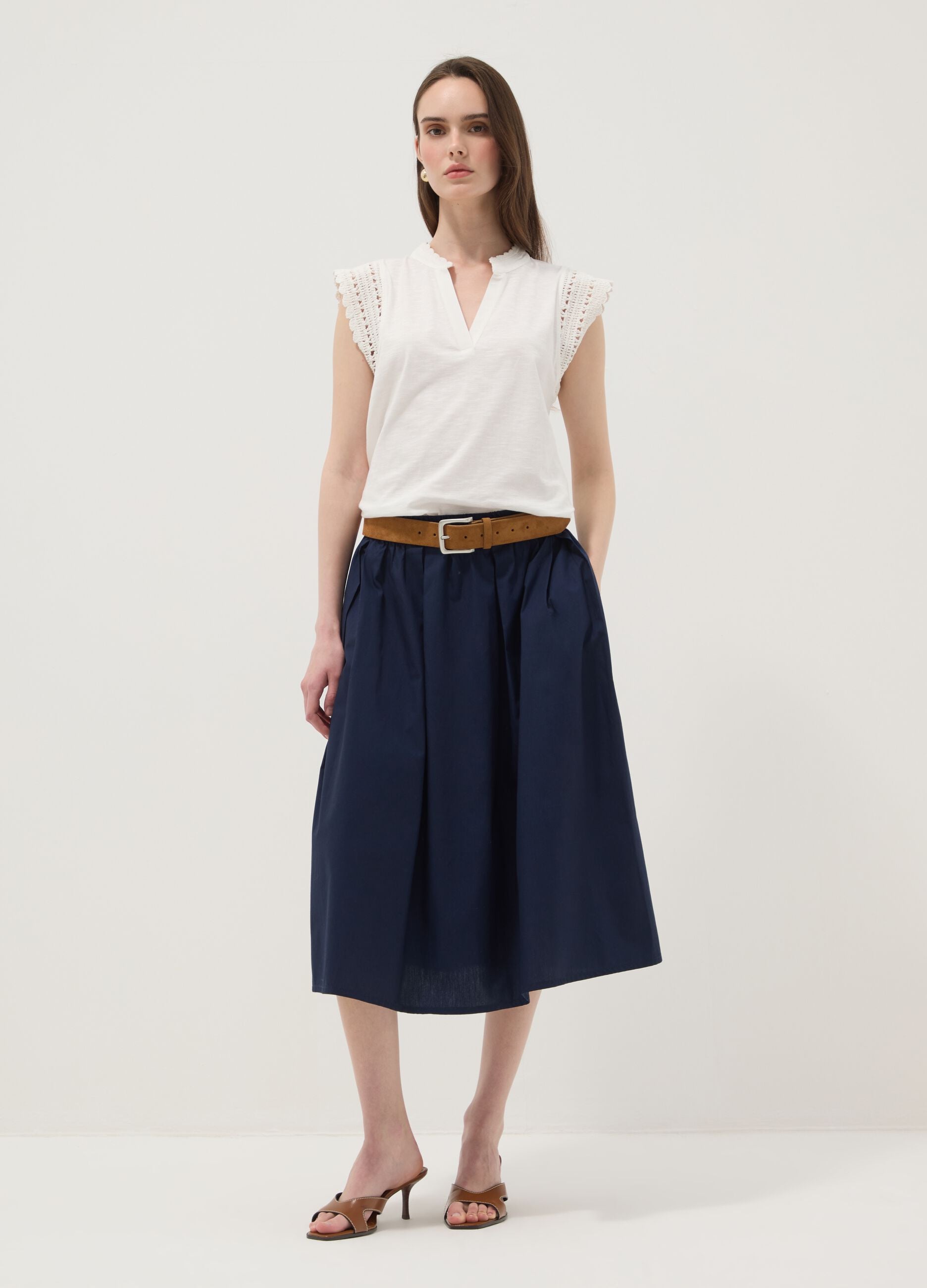 Blue pure cotton midi skirt