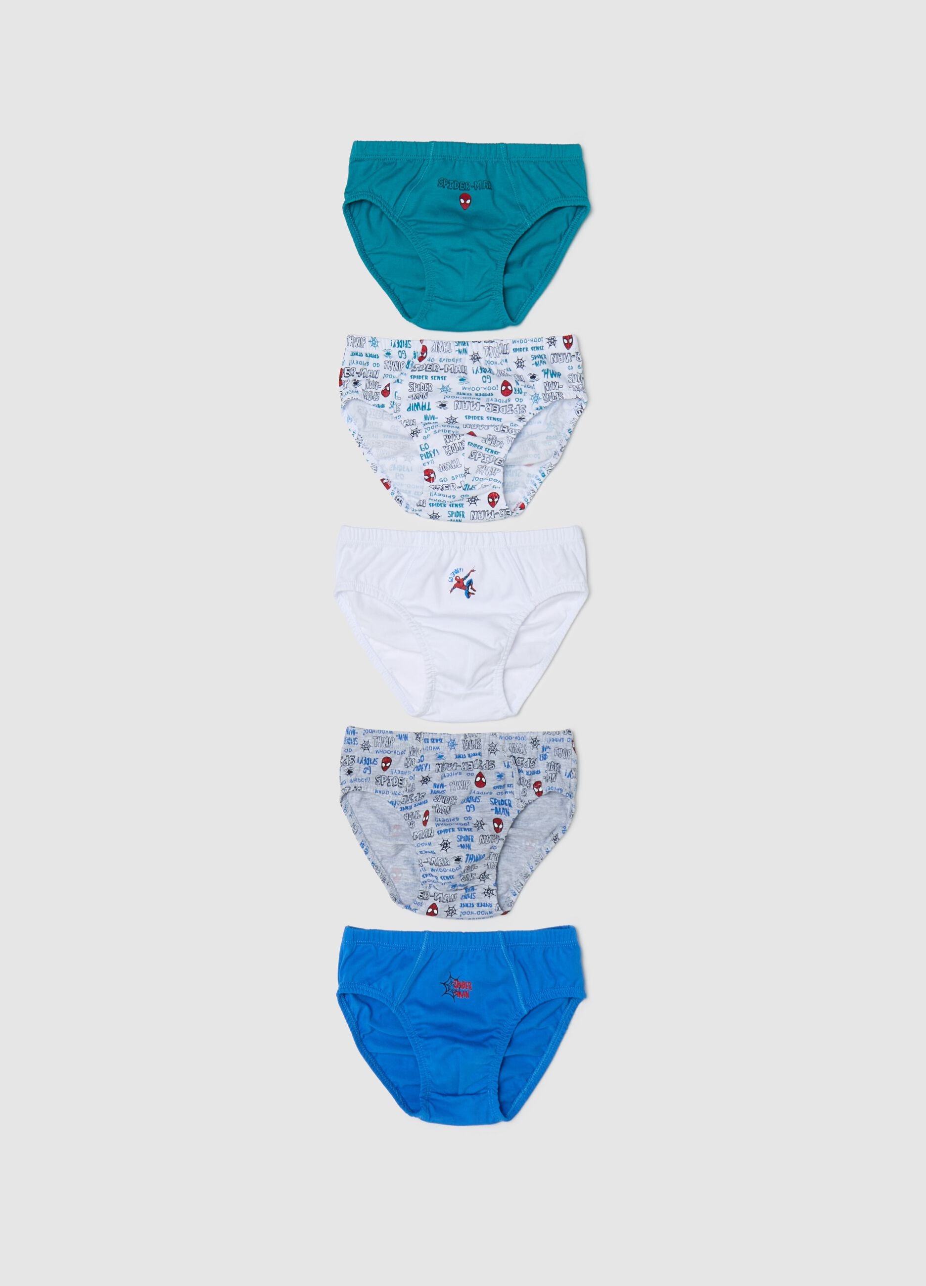 Five-pack briefs in cotton with Spider-Man print