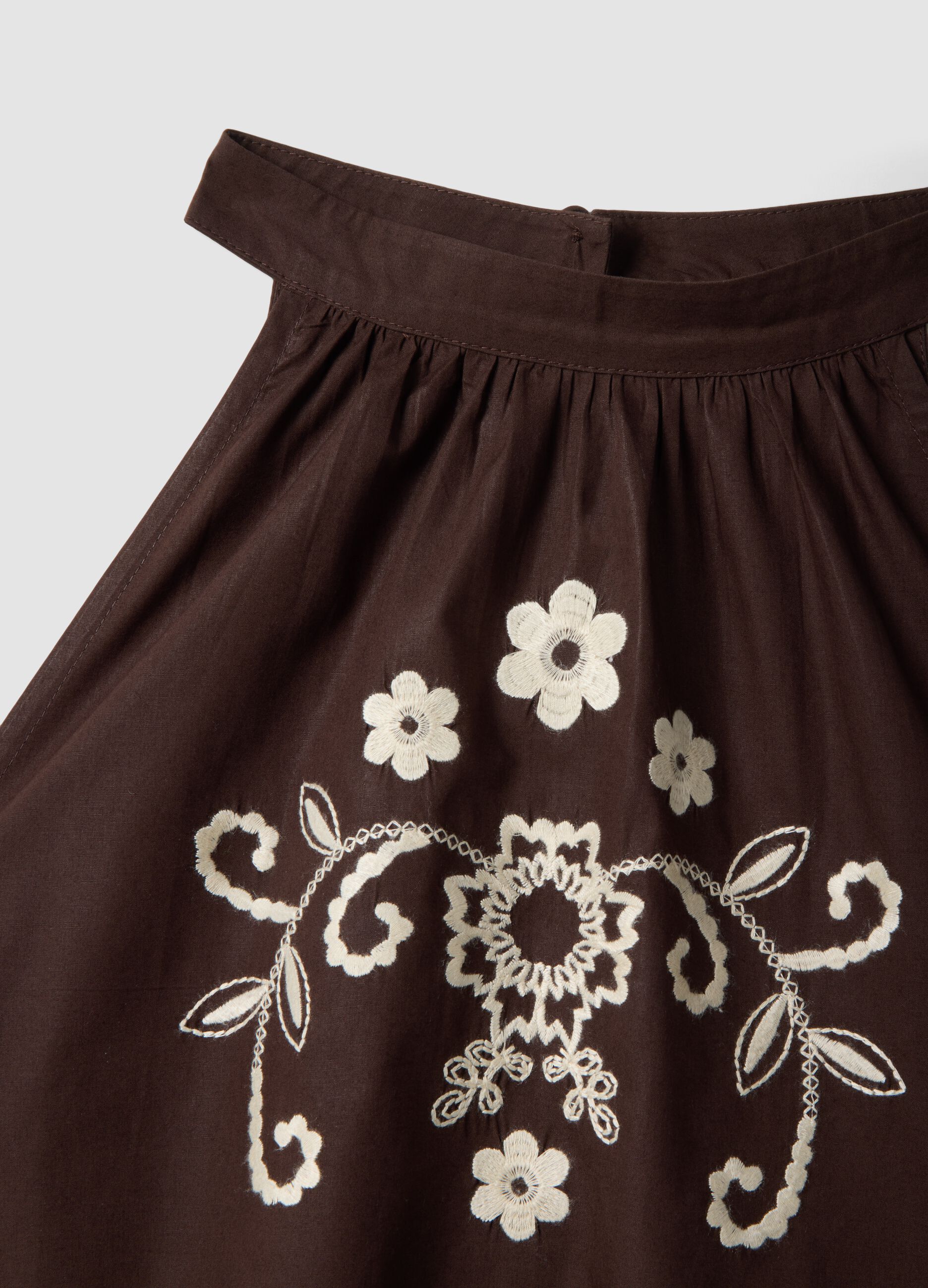 Brown pure cotton blouse regular fit with floral embroidery