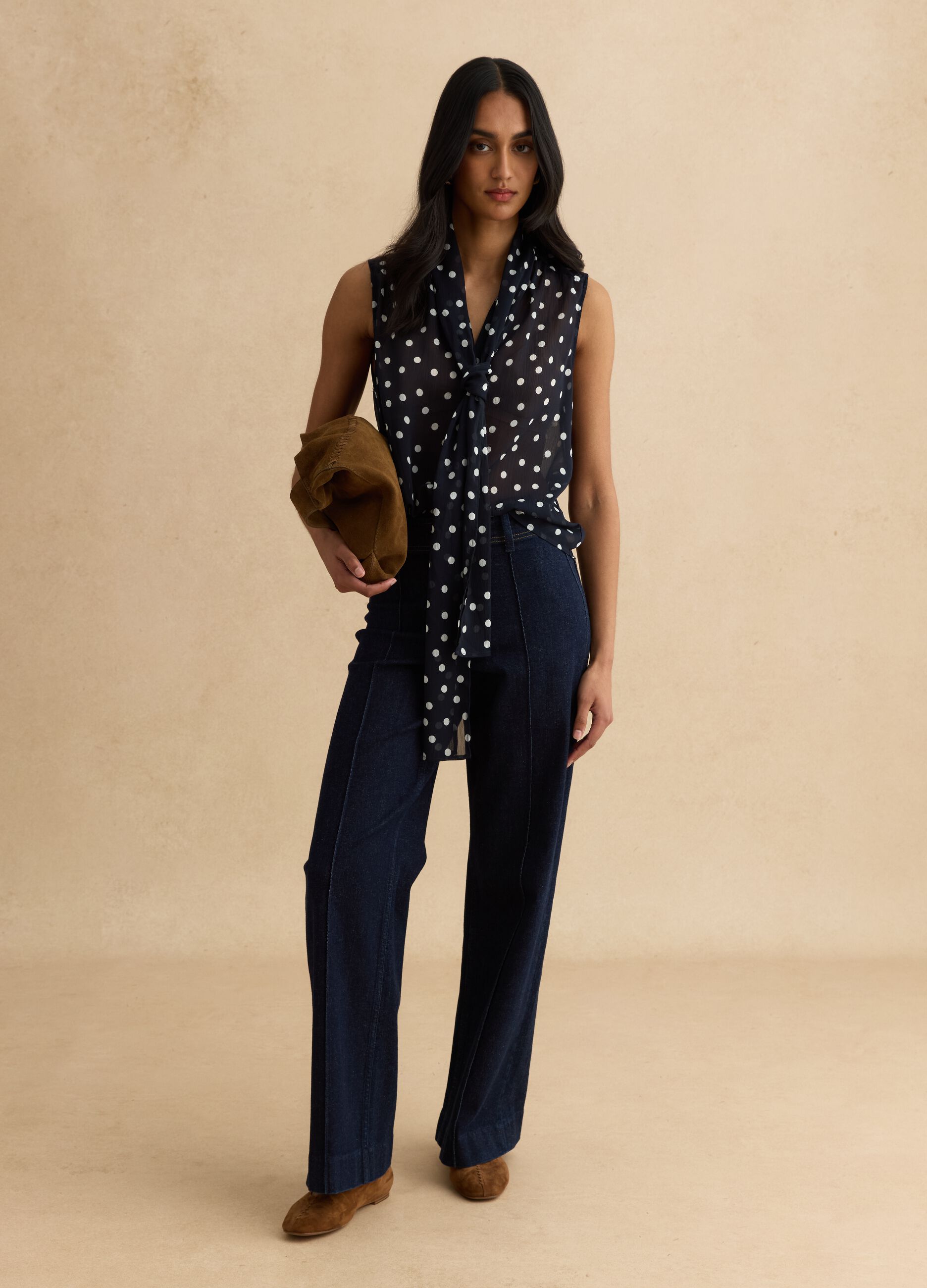 Blusa senza maniche a pois multicolor regular fit con colletto fancy