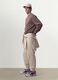 Beige cotton-blend joggers with cuffed hems and drawstring_0