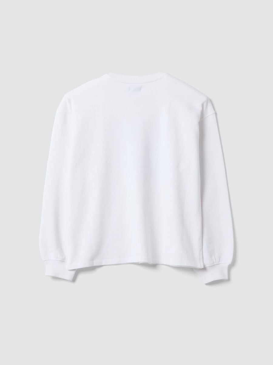 Felpa bianca in puro cotone con scritta frontale relaxed fit per ragazza_1