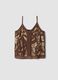 Brown fitted pure viscose top with thin straps and embroidered pattern_4