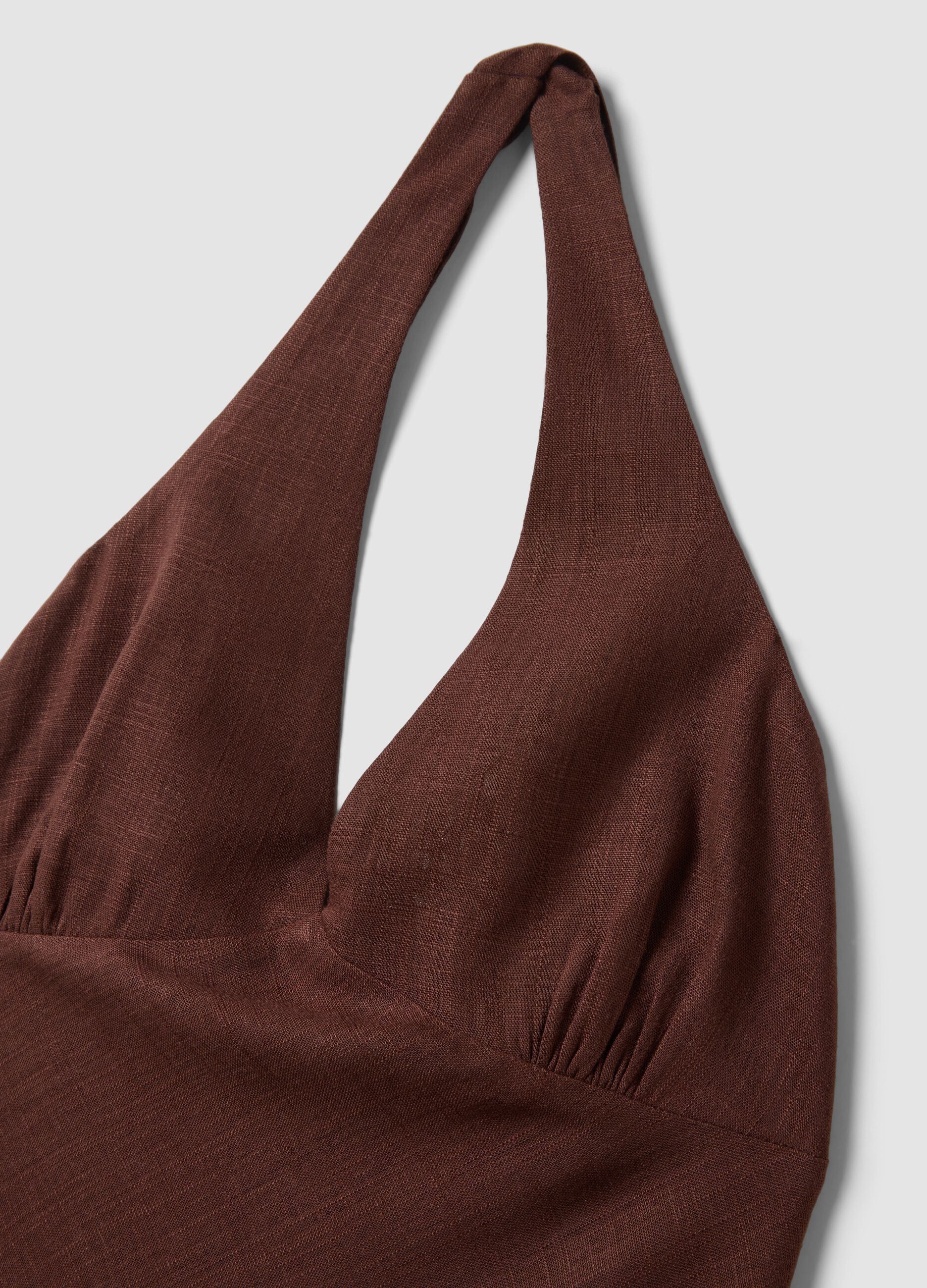Brown viscose-linen blend mini dress, regular fit