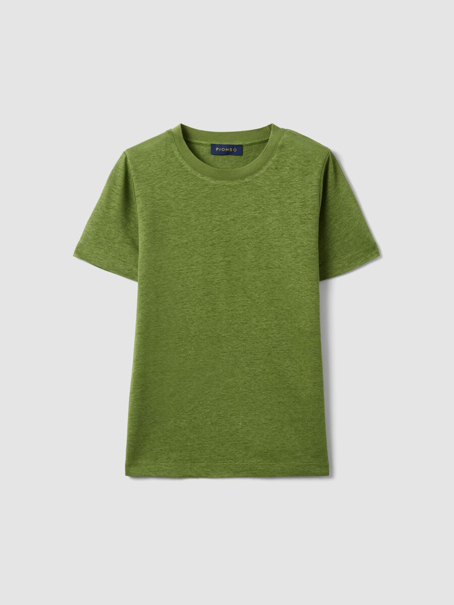 Green pure linen short-sleeve T-shirt, regular fit_4