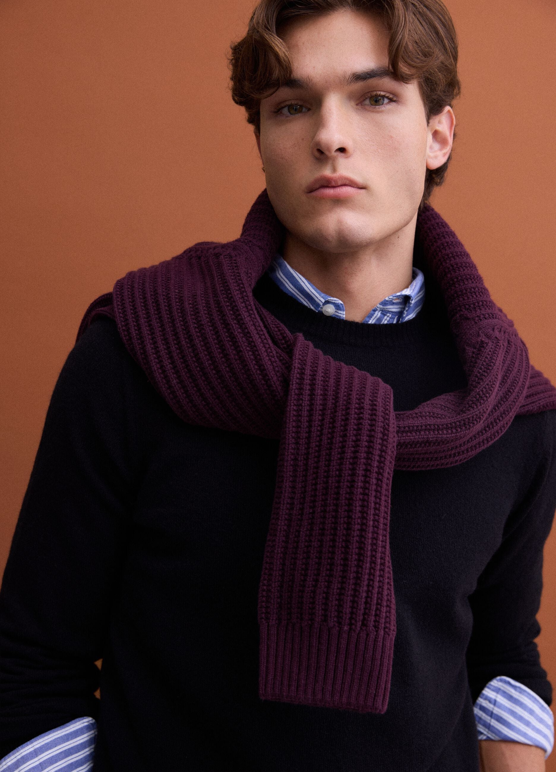 Black pure wool regular-fit crew-neck jumper