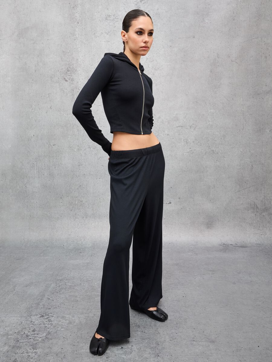 Ribbed Fluid Trousers Black_3