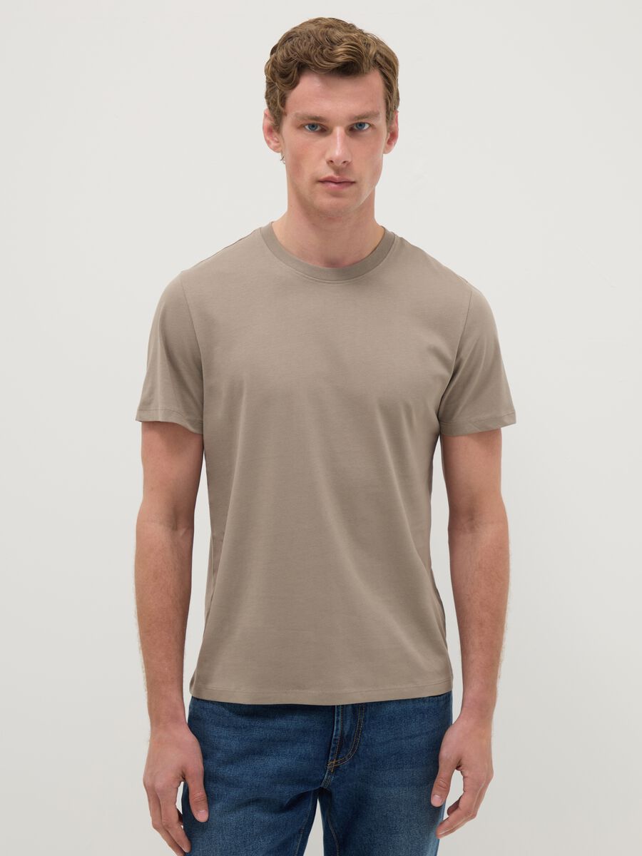 Beige T-shirt in pure cotton regular fit_0