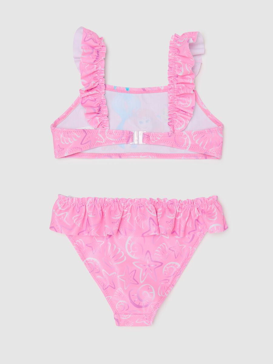 Girls’ bikini in pink stretch fabric with ruffles and Disney print_1