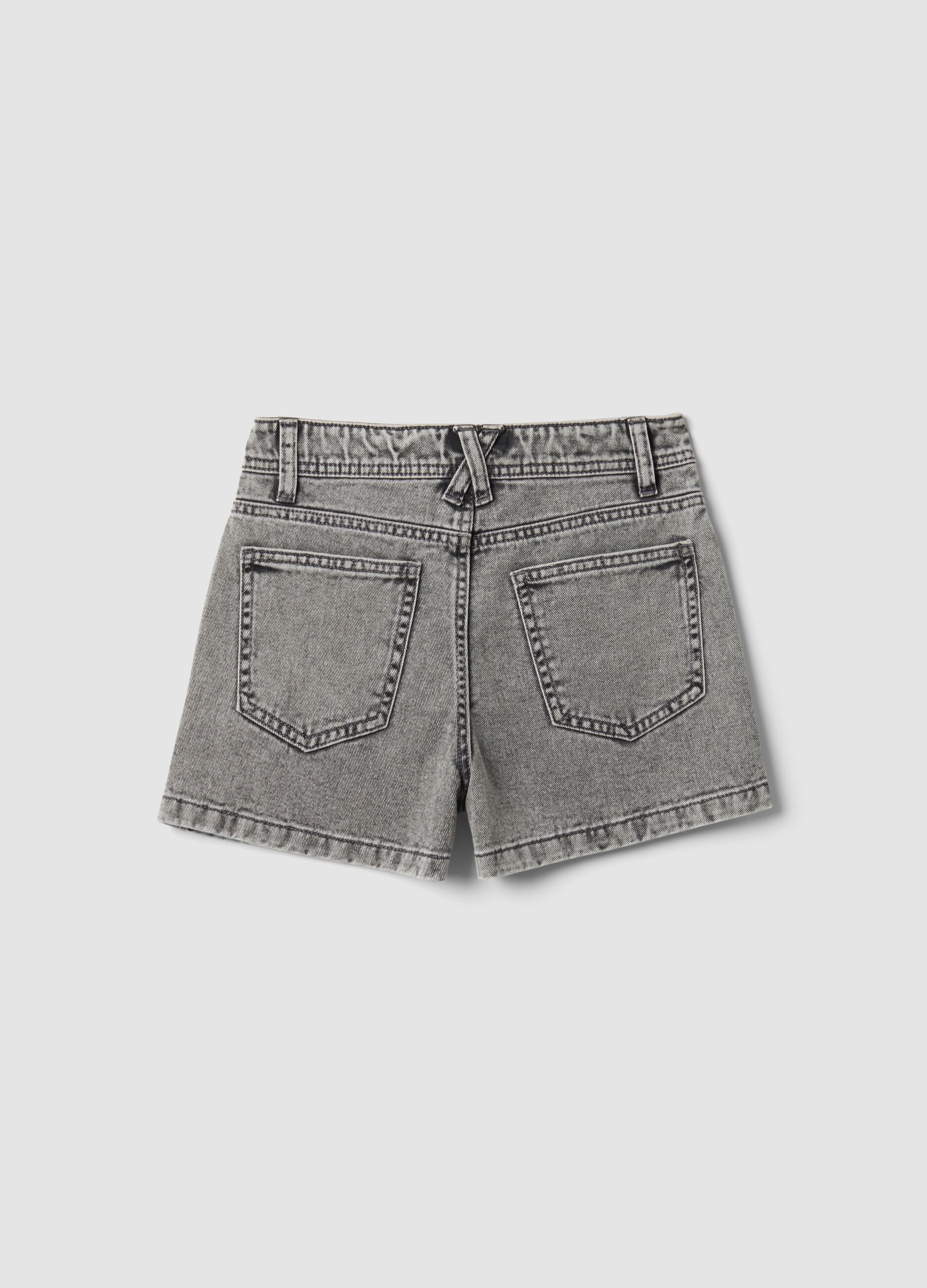 Girls&rsquo; grey pure cotton denim shorts