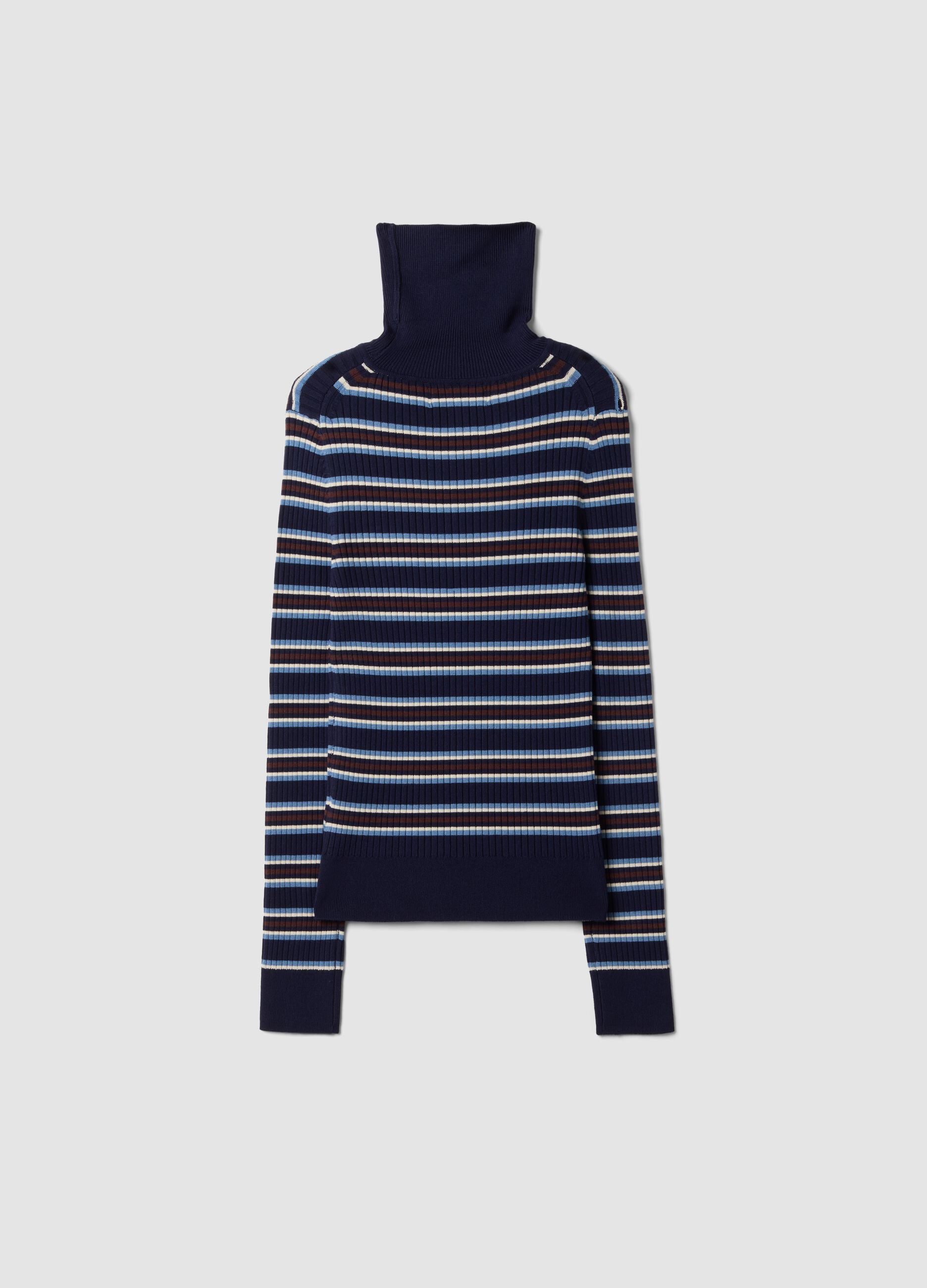 Blue striped fitted crew-neck top in viscose blend