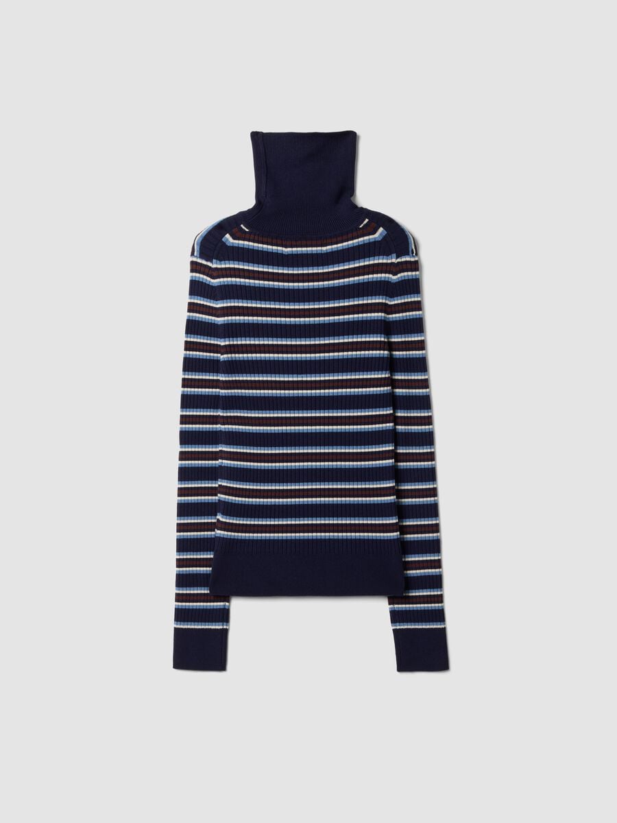 Blue striped fitted crew-neck top in viscose blend_1