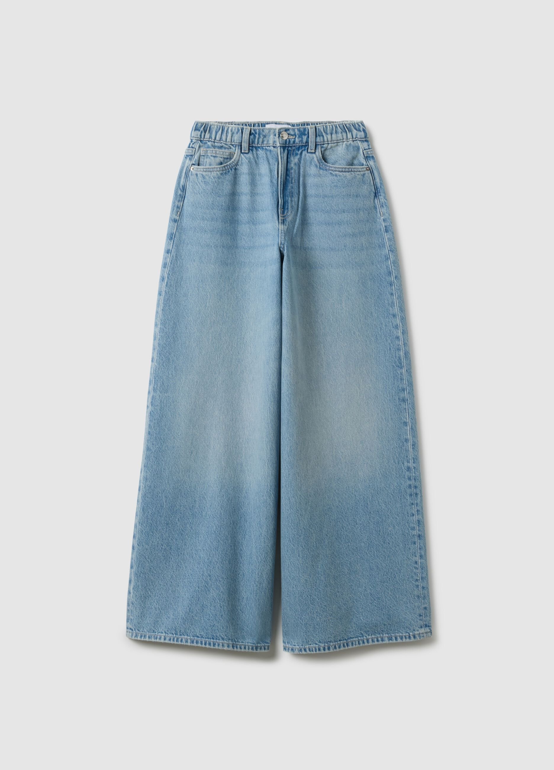 Jeans in pure blue denim cotton wide leg
