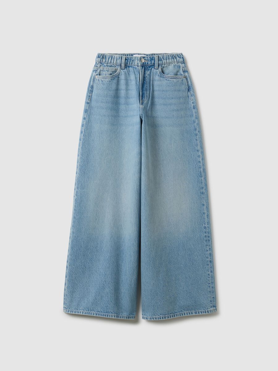 Jeans in puro cotone denim azzurro wide leg_0
