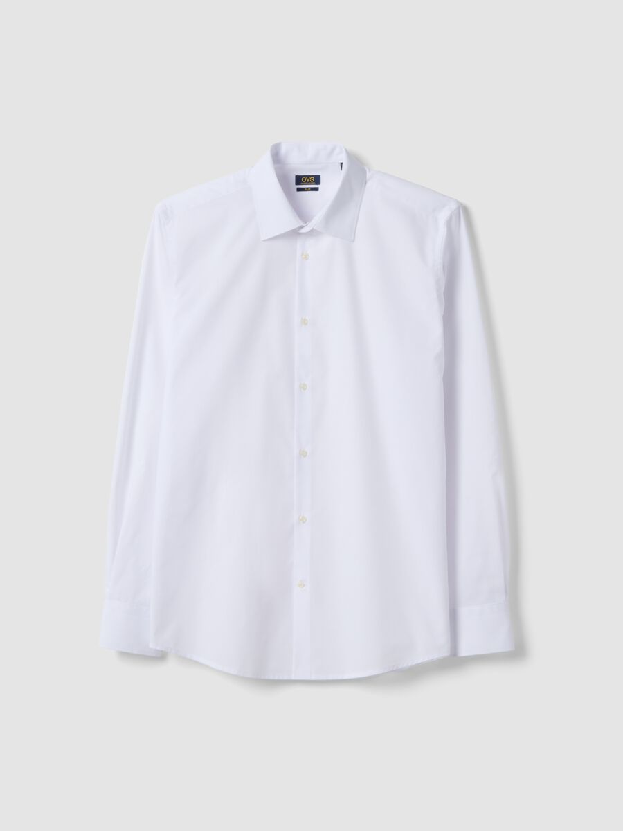 White long-sleeve cotton blend slim fit easy iron shirt_0