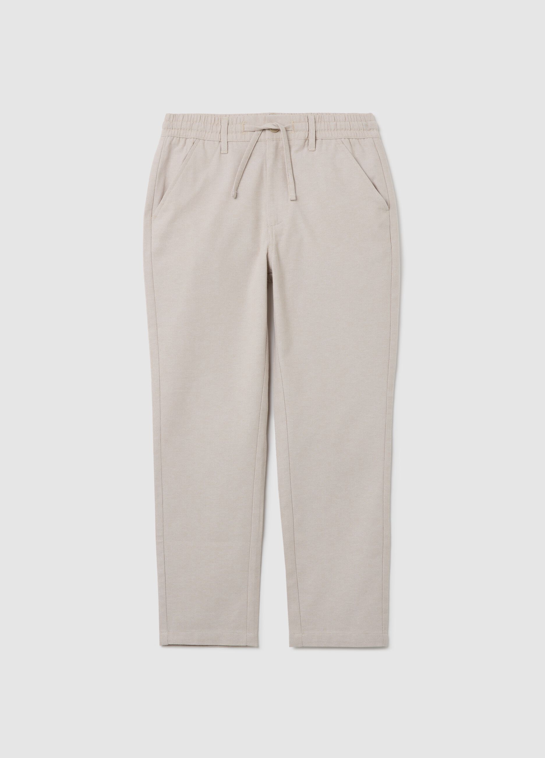 Beige trousers with elastic in cotton