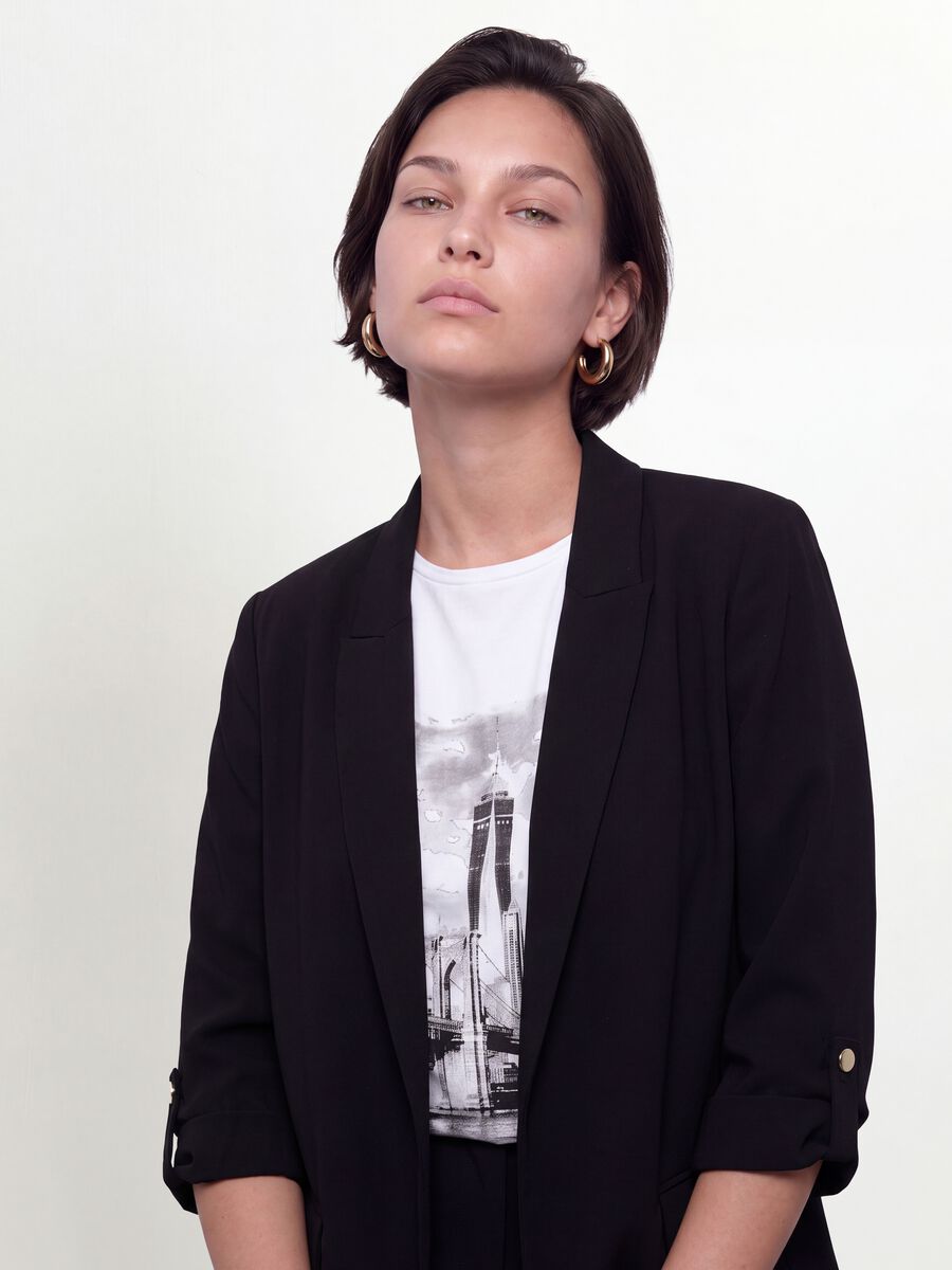 Blazer nero regular fit foderato con rever classico_0
