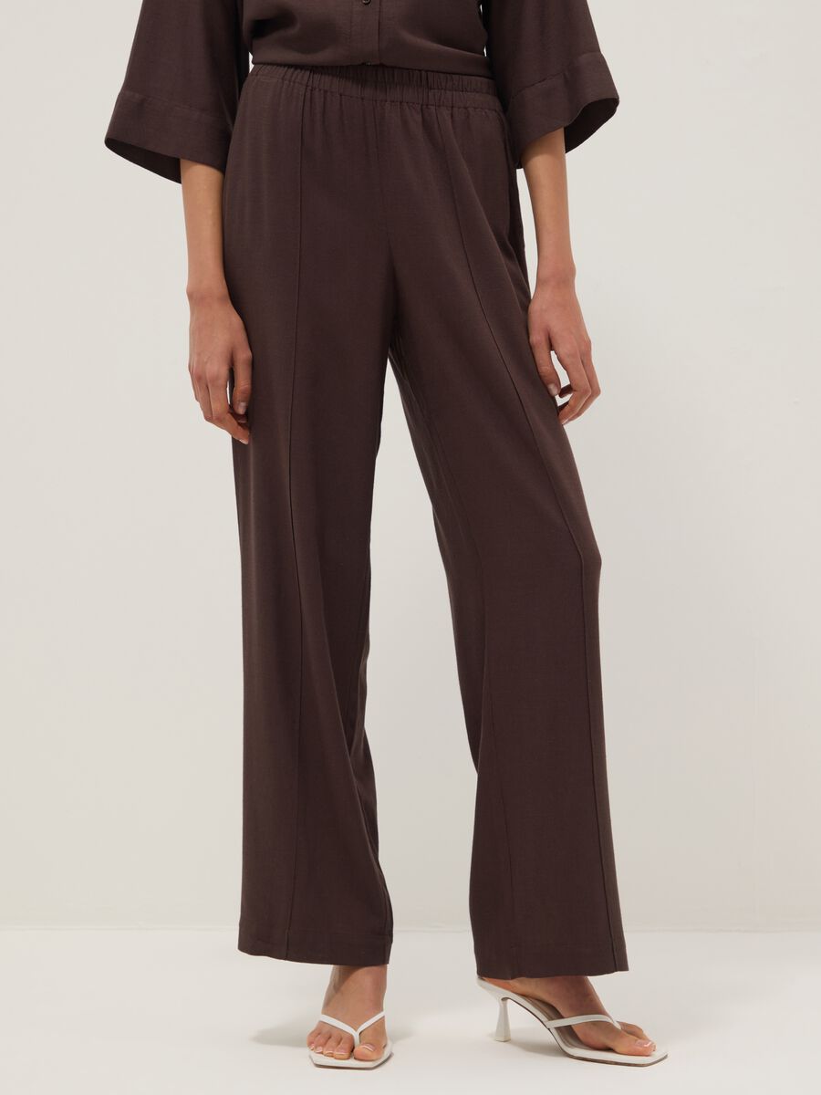 Brown viscose and linen-blend straight-fit trousers_2
