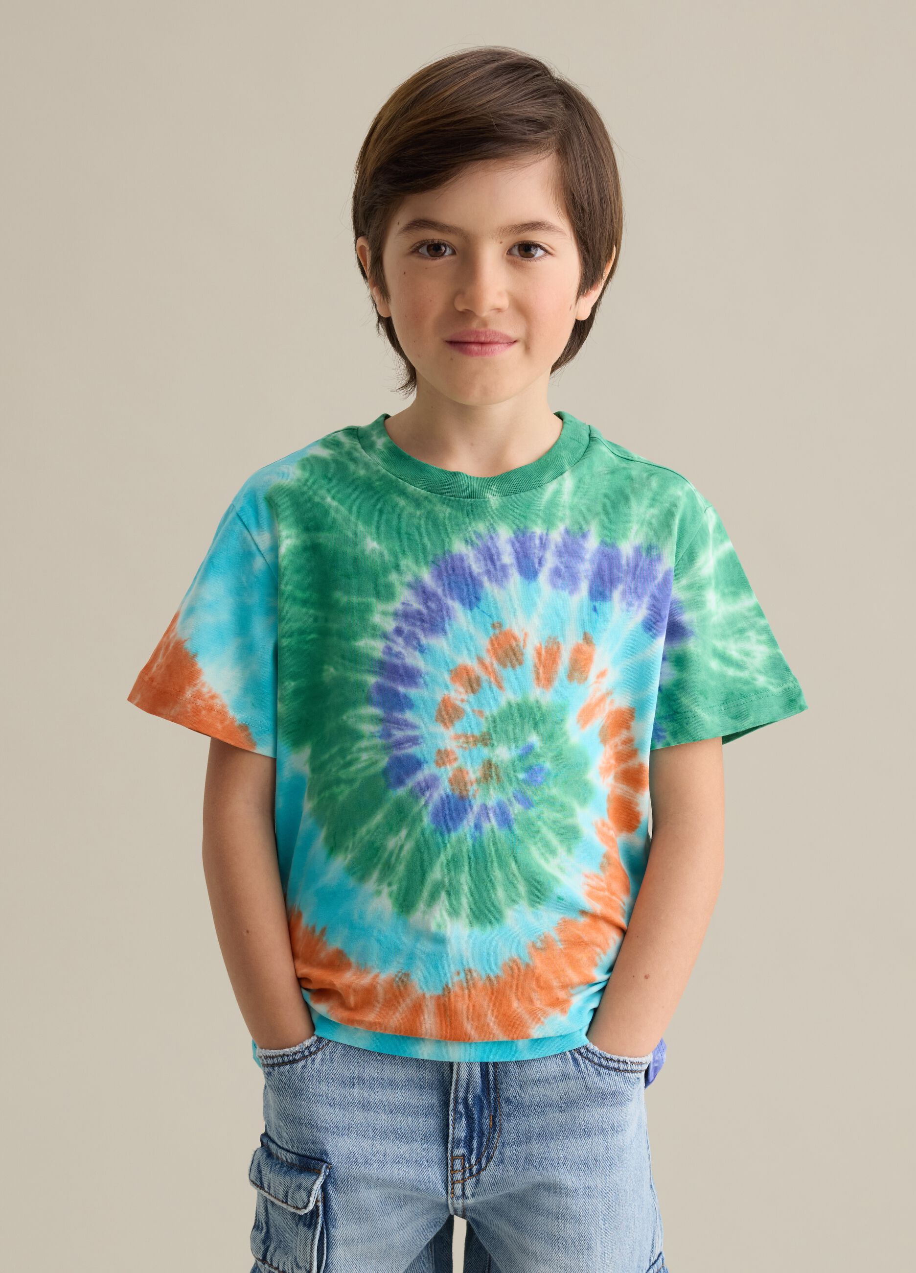 Tie-dye cotton T-shirt with round neck