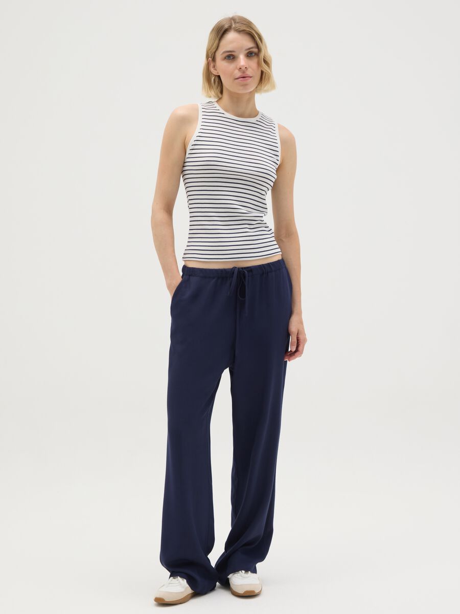 Women's pure blue viscose regular fit trousers_0