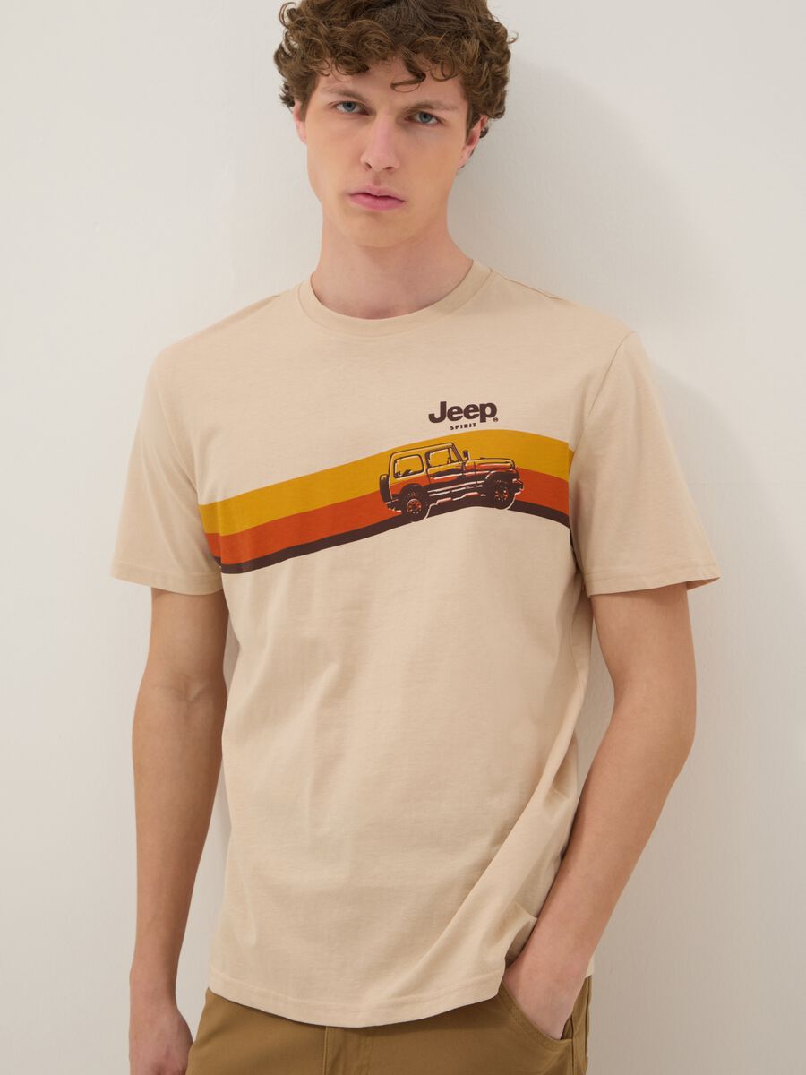 Beige pure cotton regular fit T-shirt with print_3