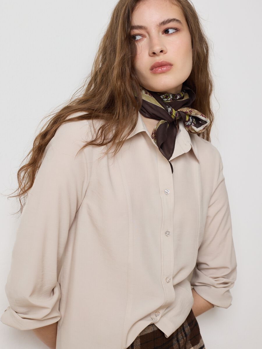 Regular fit beige satin shirt_0